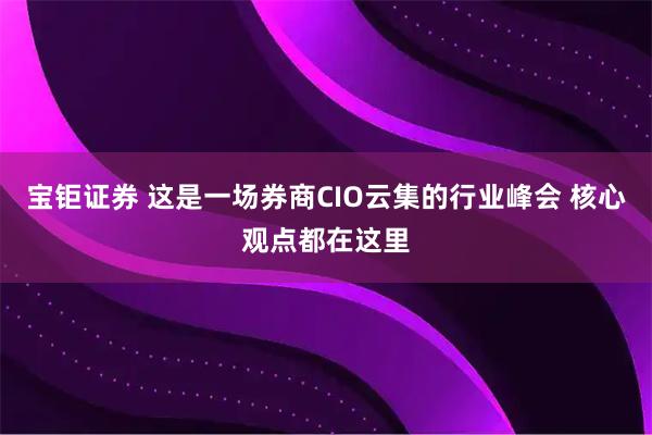 宝钜证券 这是一场券商CIO云集的行业峰会 核心观点都在这里