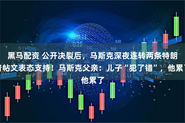 黑马配资 公开决裂后，马斯克深夜连转两条特朗普帖文表态支持！马斯克父亲：儿子“犯了错”，他累了